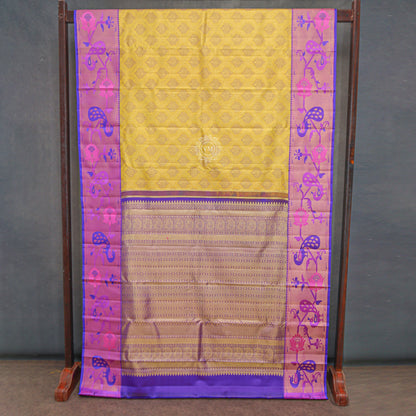 VM23074232 Yellow with Violet blue kanchipuram wedding silk saree