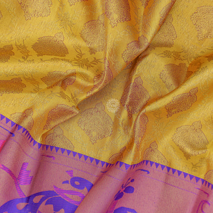 VM23074232 Yellow with Violet blue kanchipuram wedding silk saree