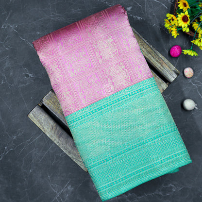 VM23063093 Pink with Cyan kanchipuram wedding silk saree