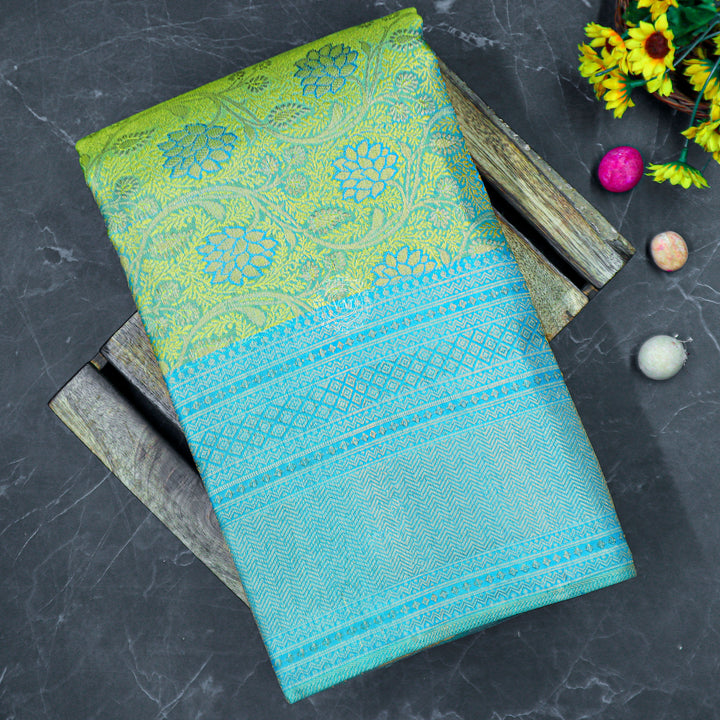 VM230715 Light green with Cyan blue kanchipuram wedding silk saree