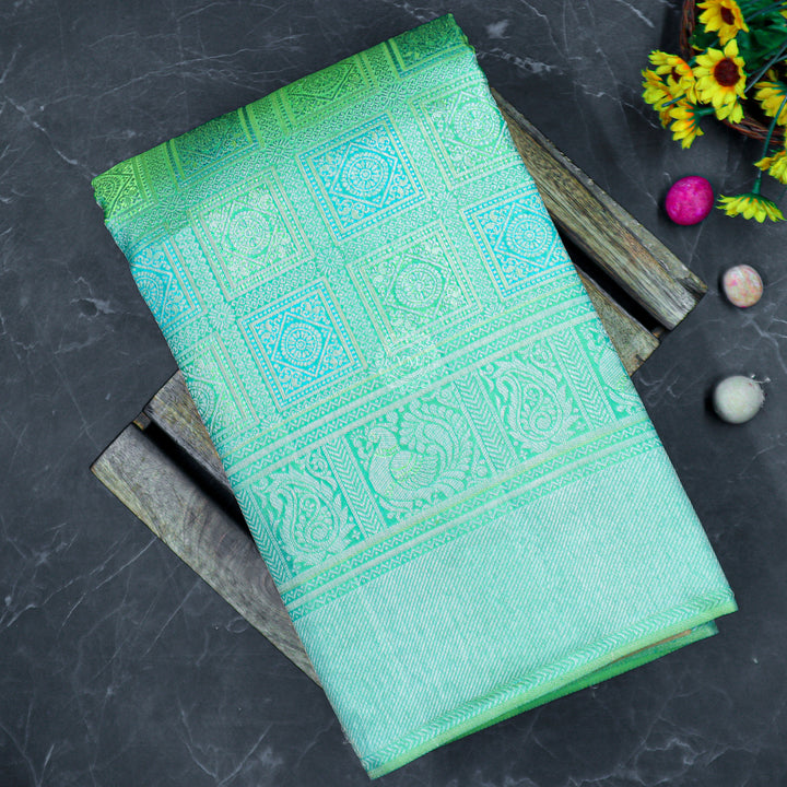 VM23075419 Green Cyan with Greenish Cyan kanchipuram wedding silk saree