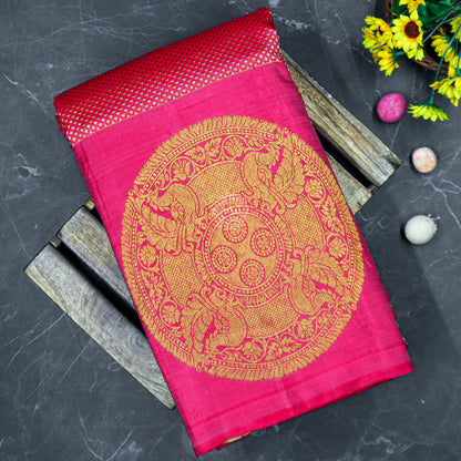 VM23071864 Pinkish red with Cyan blue kanchipuram wedding silk saree