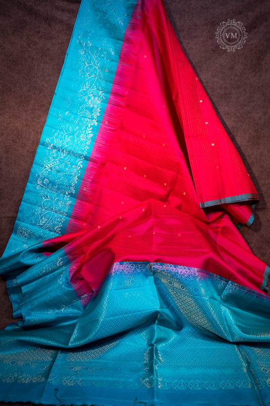 Rose Red Handloom soft silk saree