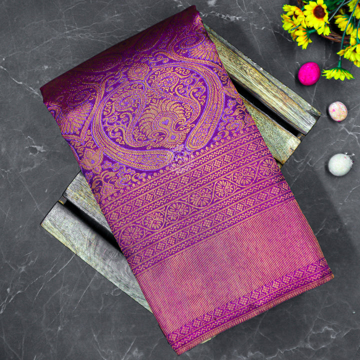 VM230713 Violet with Magenta kanchipuram wedding silk saree