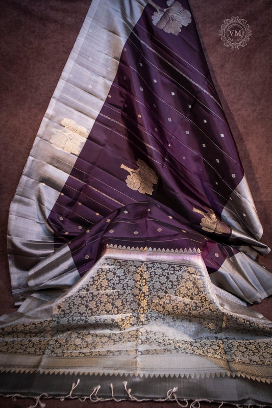 Plum Purple Handloom soft silk saree