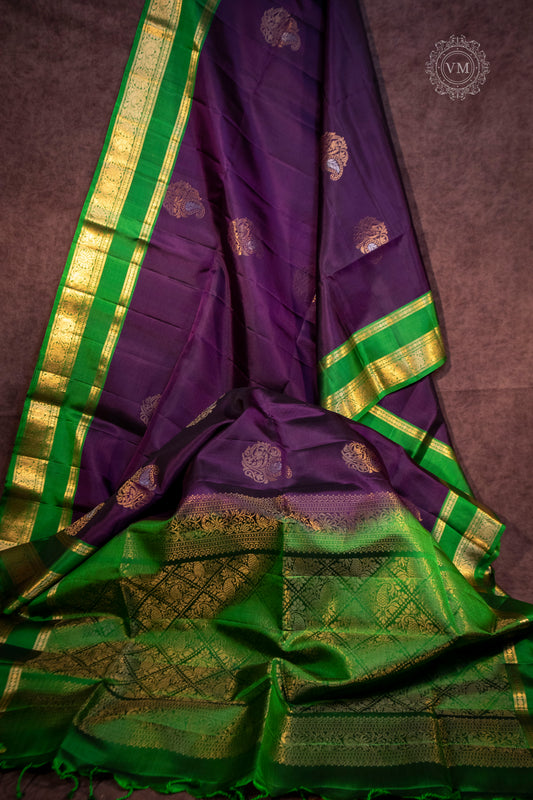 Plum Purple Handloom soft silk saree