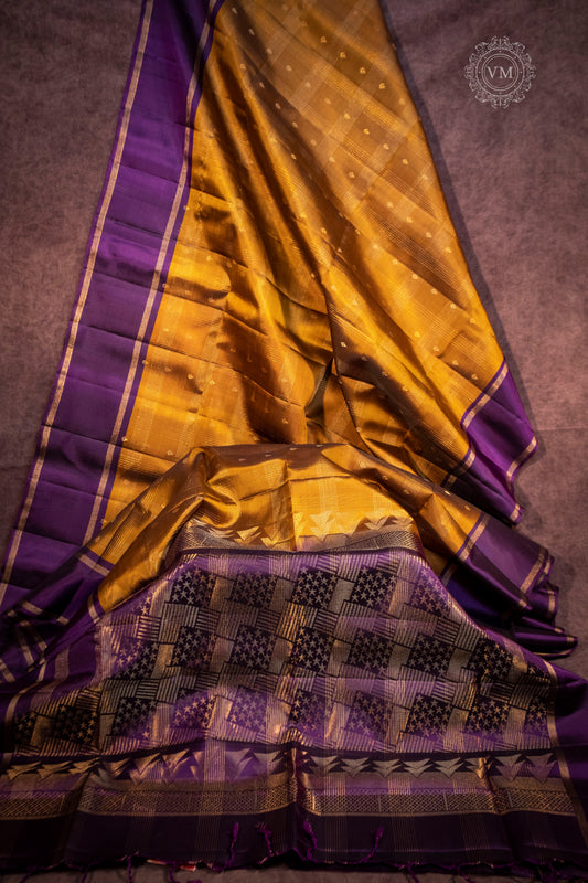 Orange Brown Handloom Soft Silk Saree