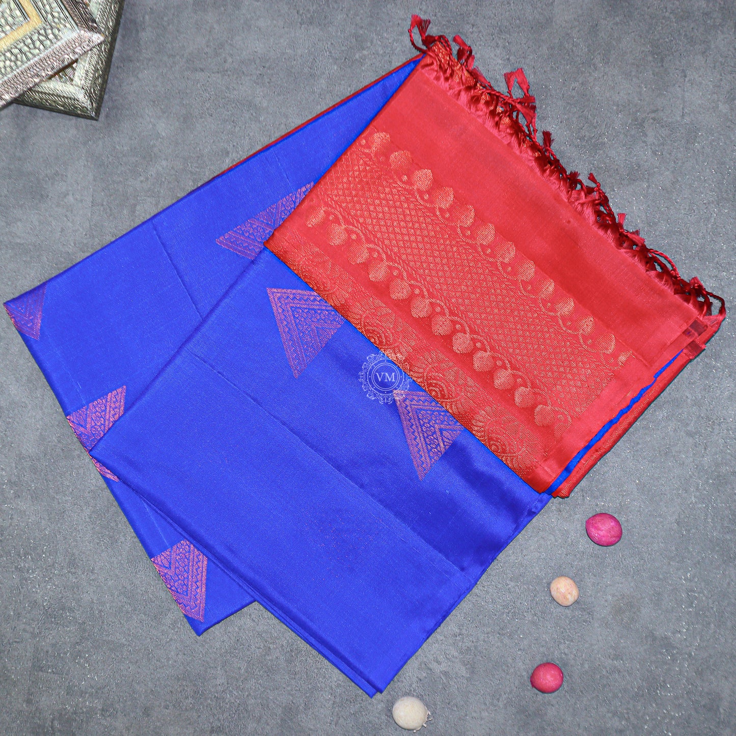 VM Ultramarine Blue with Persian Red Soft silk saree VM230869