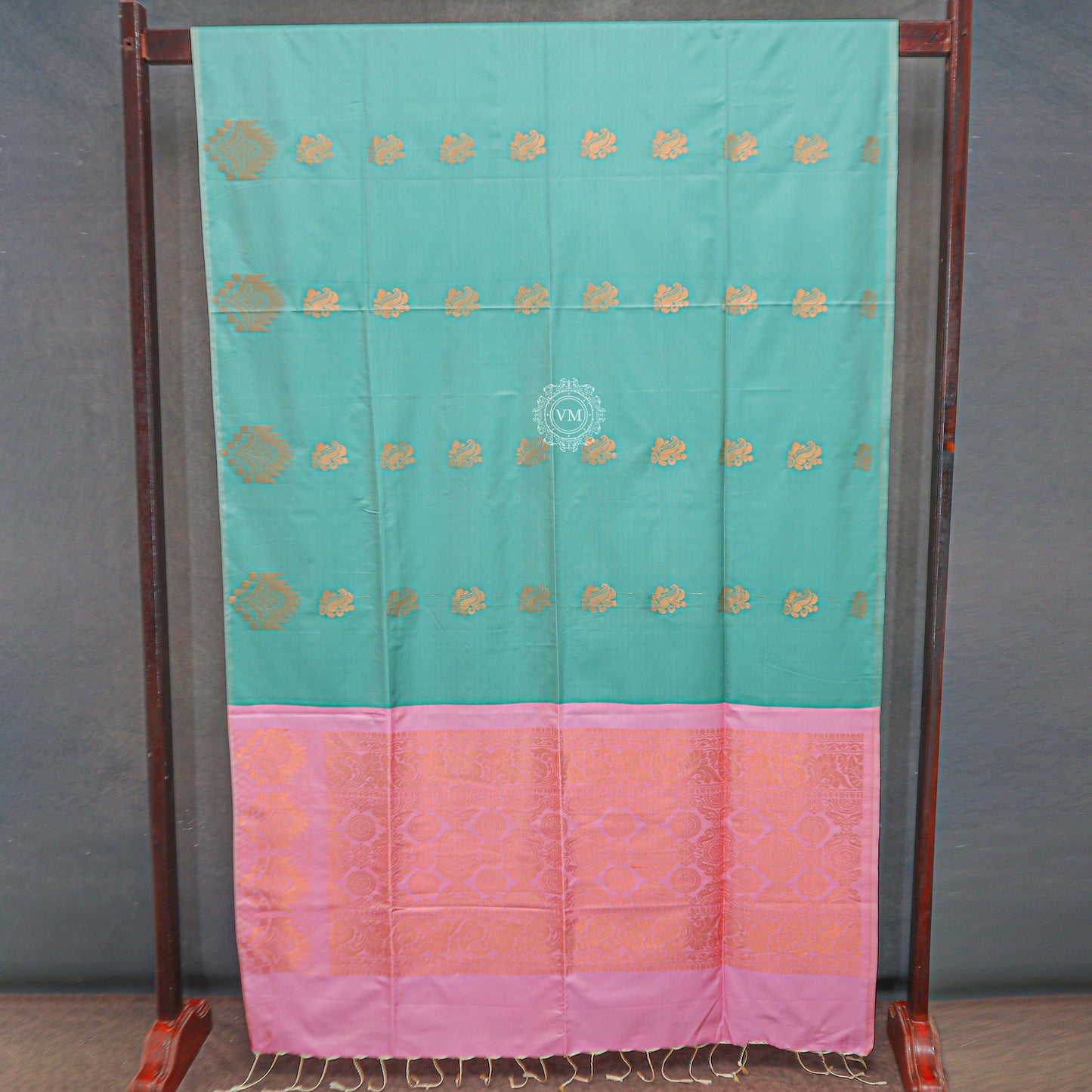 VM12082310 Greenish Cyan with Cadillac Pink Semi soft silk saree