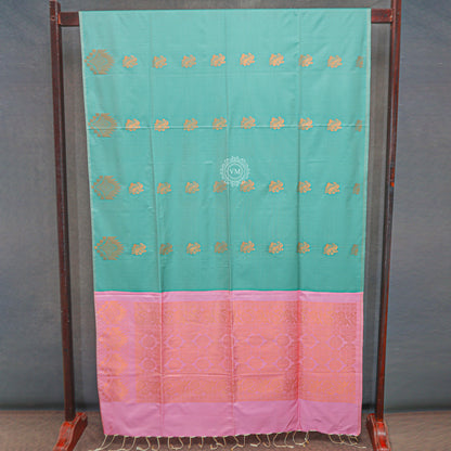 VM12082310 Greenish Cyan with Cadillac Pink Semi soft silk saree