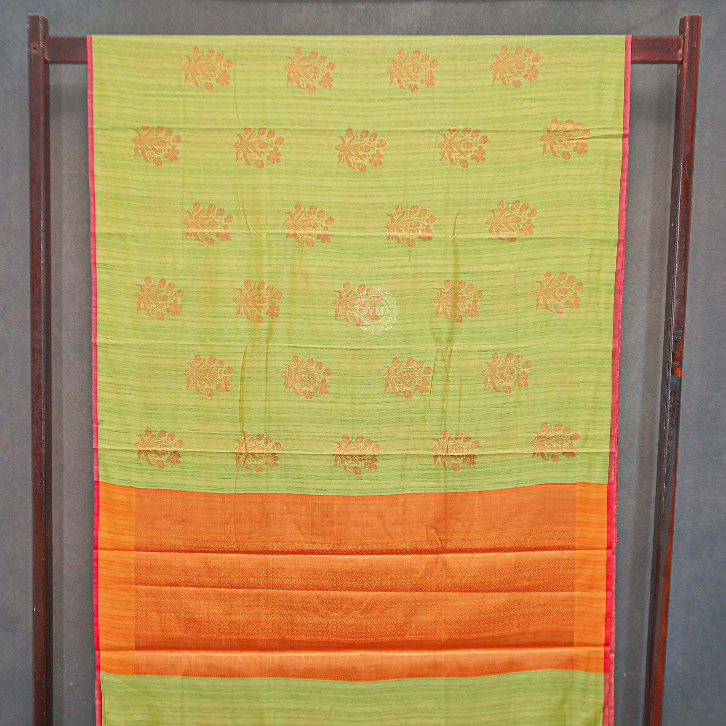 VM23082621 Greenish yellow with Orange Semi soft silk saree