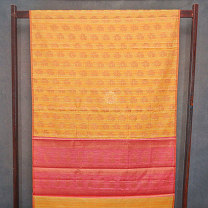 VM23082577 Yellowish orange with red Semi soft silk saree