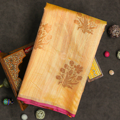 VM23082586 Yellowish orange with Semi soft silk saree