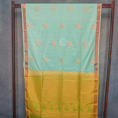 VM23083512 Cyan green with olive green Semi soft silk saree