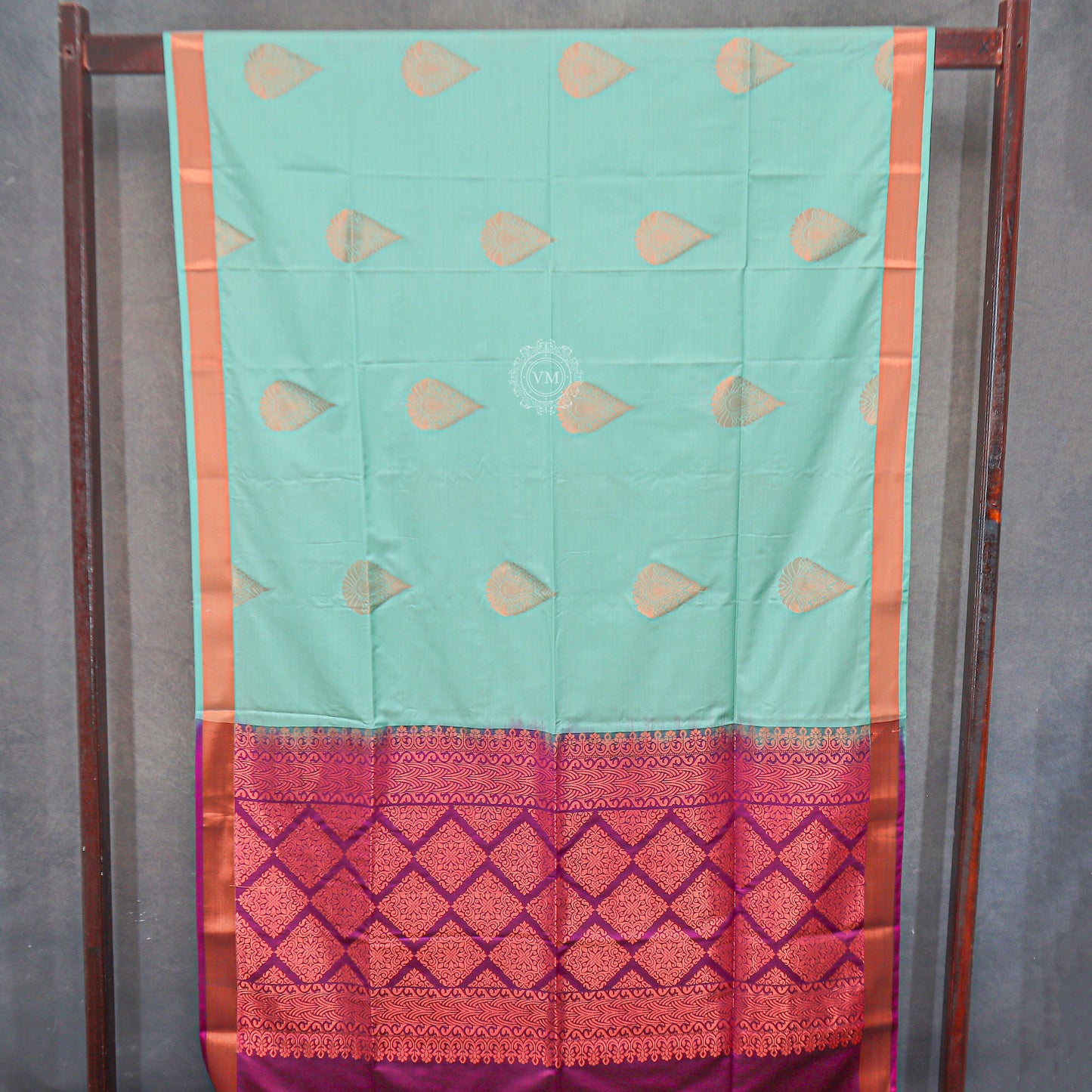 VM23083534 Cyan with Violet Semi soft silk saree