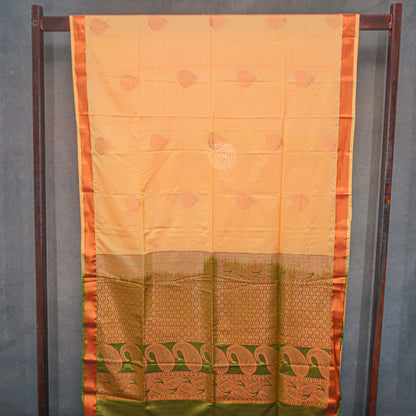 VM23083526 Light orange with Olive Semi soft silk saree