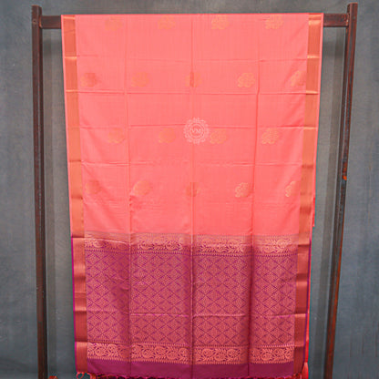 VM23083495 Light orange with Violet Semi soft silk saree