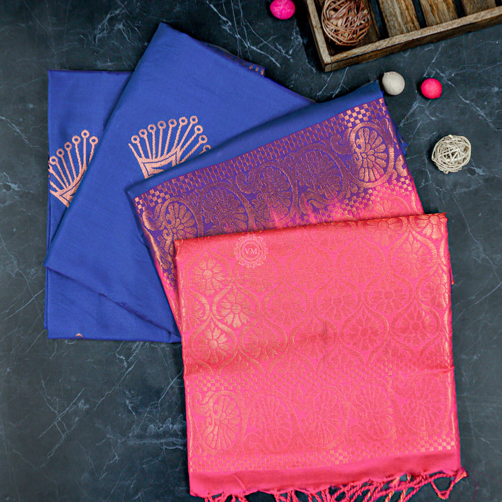 VM23083504 Blue with pinkish Semi soft silk saree