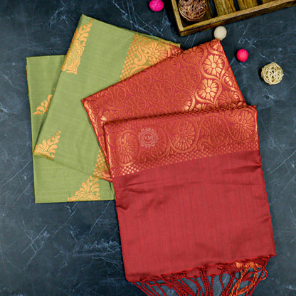 VM23083515 Light olive with Maroon Semi soft silk saree