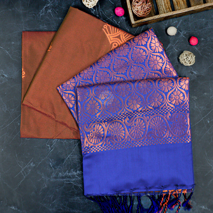 VM23083523 Dark brown with Blue Semi soft silk saree