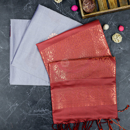 VM23083463 Blue grey with Maroon Semi soft silk saree