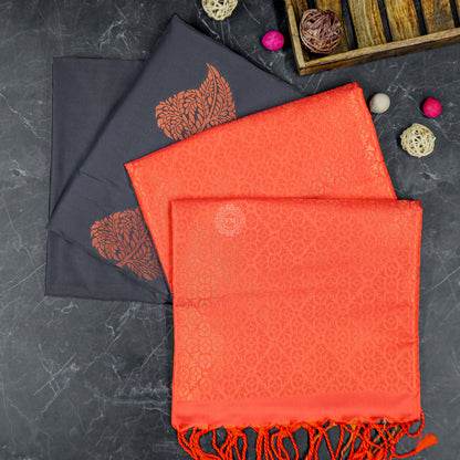 VM23083528 Black with Reddish orange Semi soft silk saree