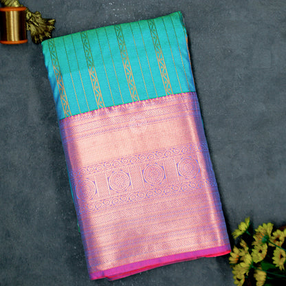 VM23083979 Bluish cyan with Red Semi silk saree