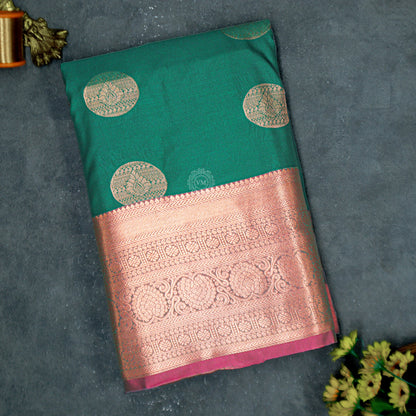 VM23083956 Dark green with Red Semi silk saree