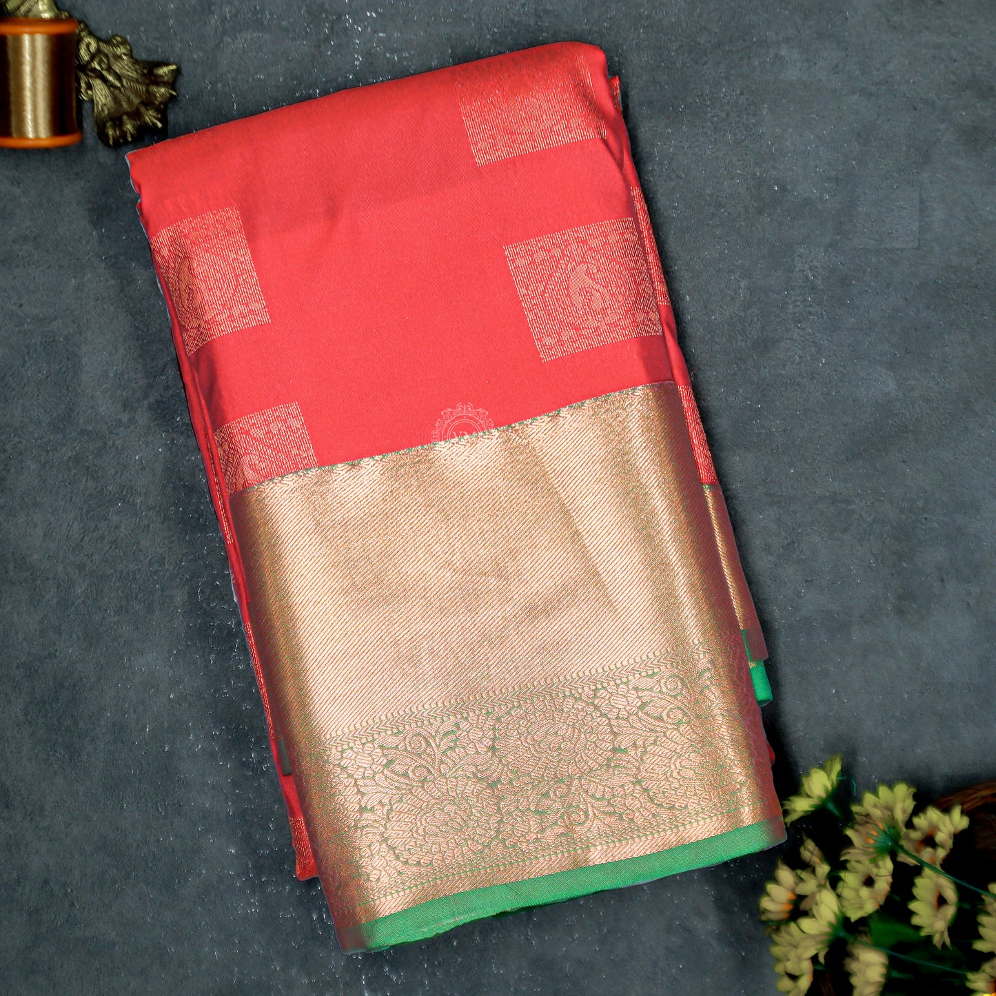 VM23083951 Red with Green Semi silk saree