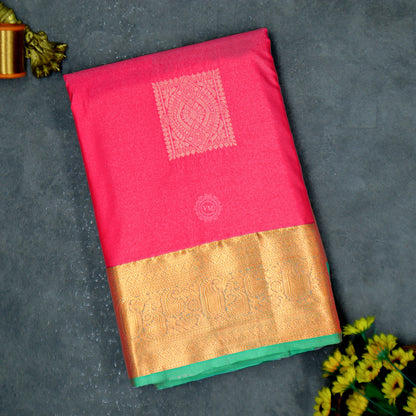 VM23083954 Reddish pink with Green Semi silk saree