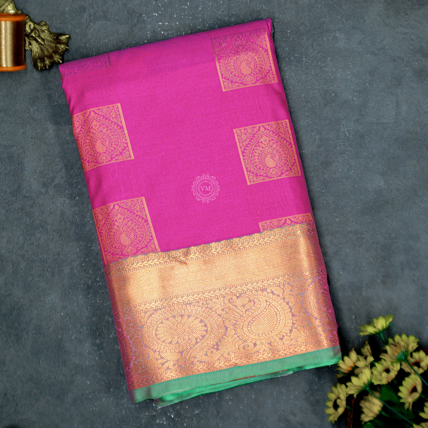 VM23083967 Magenta with green Semi silk saree