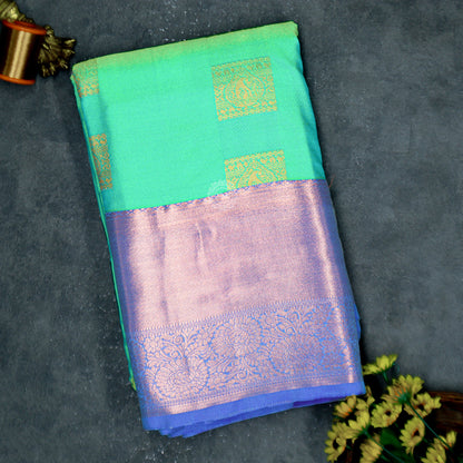 VM23083970 Greenish Yellow with Violet Semi silk saree