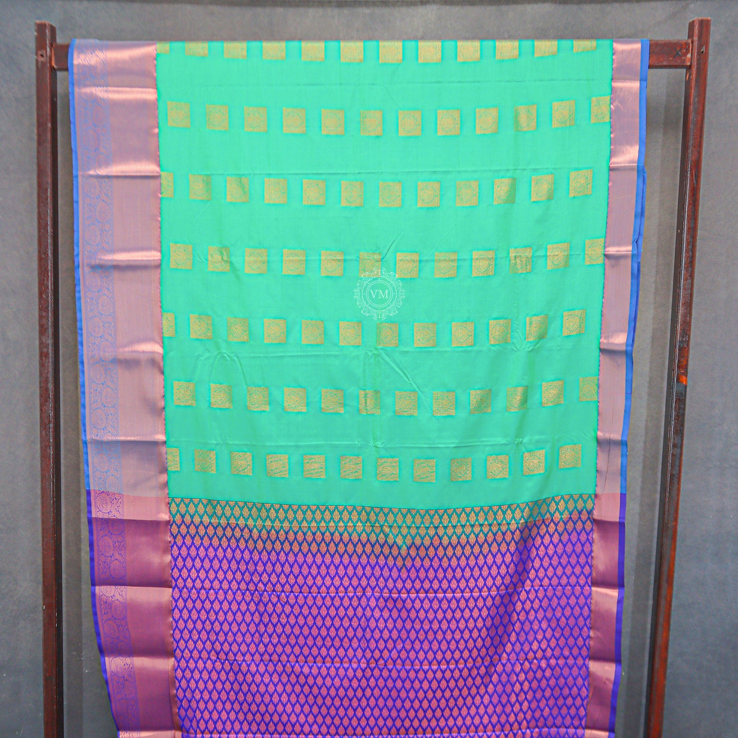 VM23083970 Greenish Yellow with Violet Semi silk saree