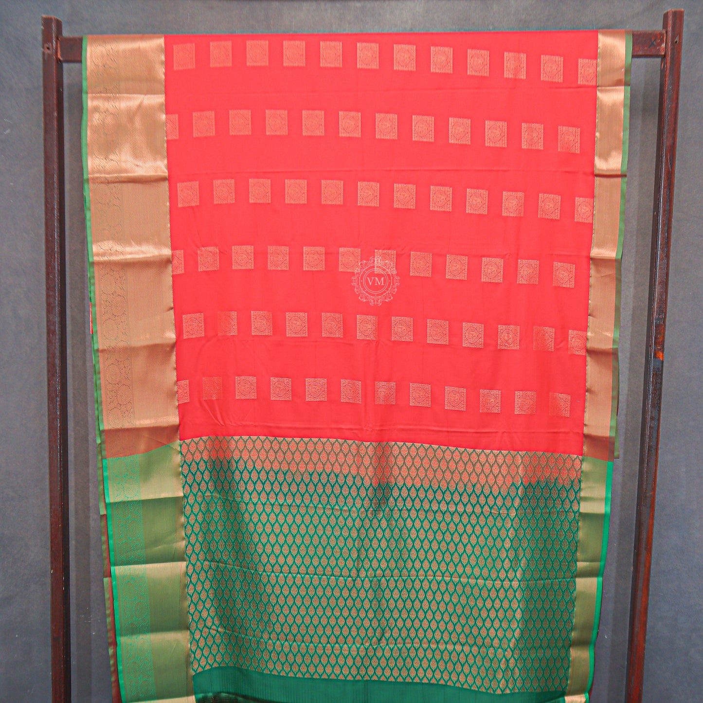 VM23083951 Red with Green Semi silk saree