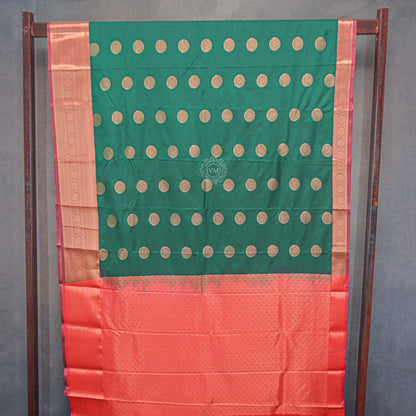 VM23083956 Dark green with Red Semi silk saree