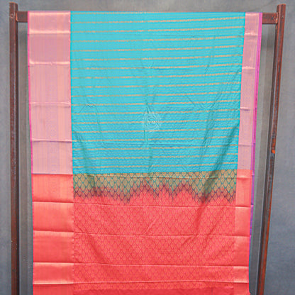 VM23083979 Bluish cyan with Red Semi silk saree