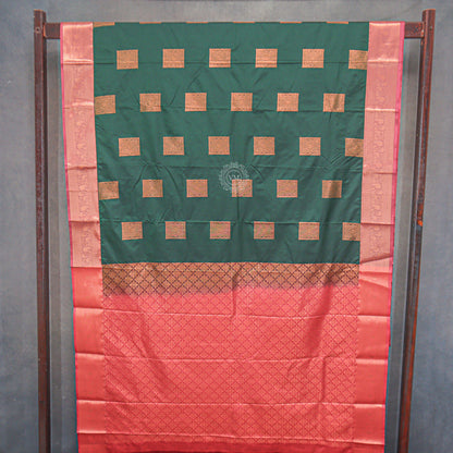 VM23083952 Dark green with red Semi silk saree