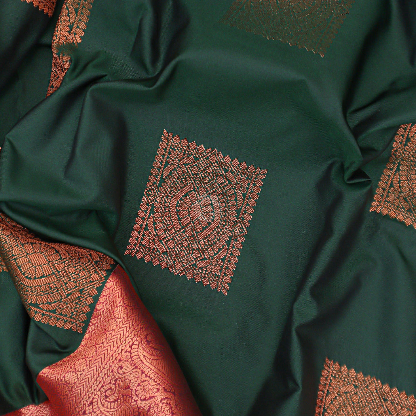 VM23083952 Dark green with red Semi silk saree