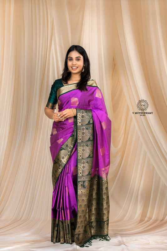 Purple with Bottle Green Semi Soft Silk Saree