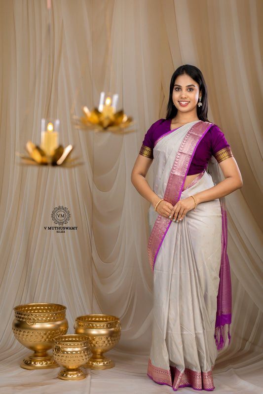 Silver Ash With Purple Semi Soft Silk Saree