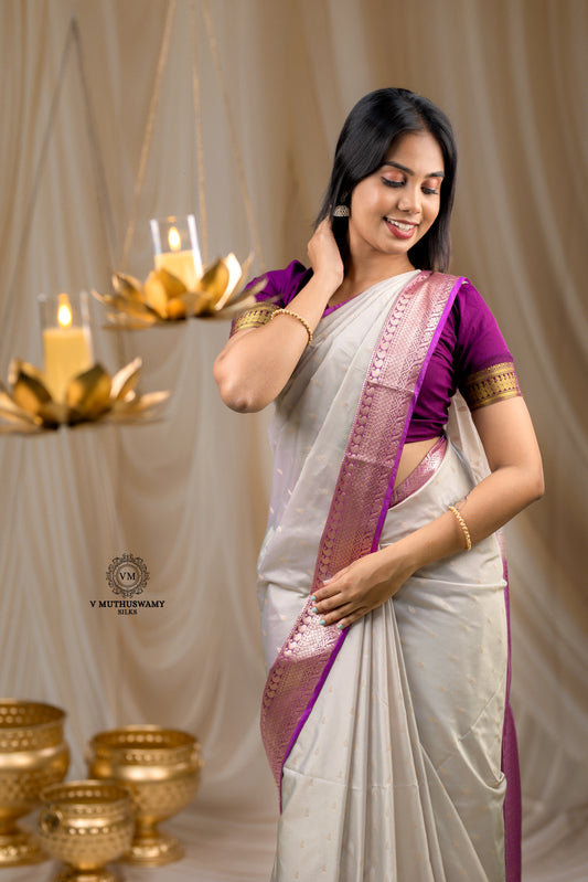 Silver Ash With Purple Semi Soft Silk Saree