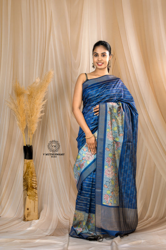 Bluish Grey Semi Tussar Silk Saree