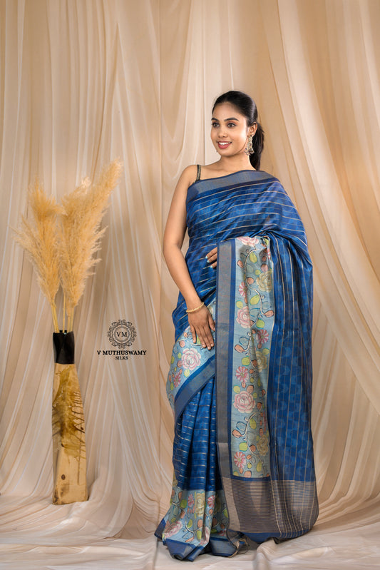 Bluish Grey Semi Tussar Silk Saree