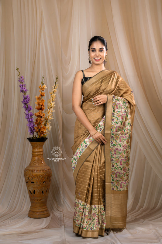Light Brown Sugar Semi Tussar Silk Saree
