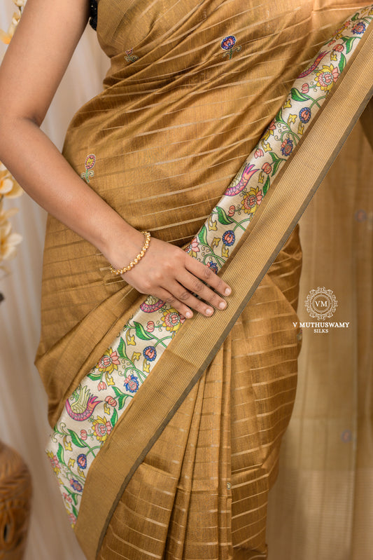Light Brown Sugar Semi Tussar Silk Saree