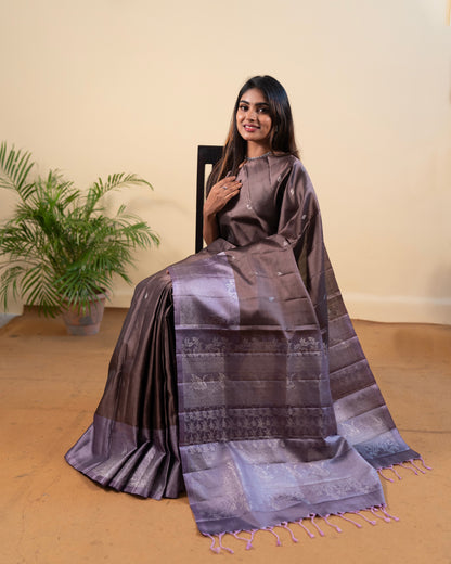 Handloom  maroon with purple colour soft silk saree