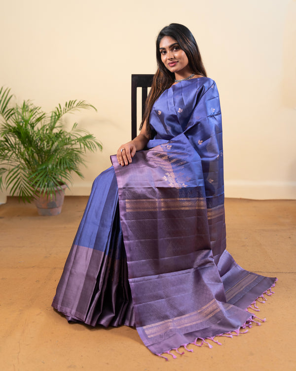 Handloom Purple with gray colour soft silk saree