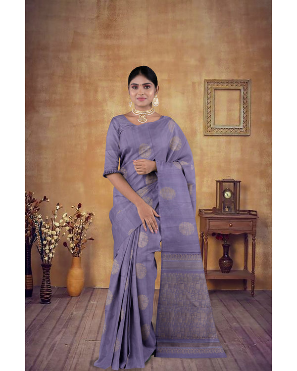 Soft Silk Saree Purplish Grey with self pallu