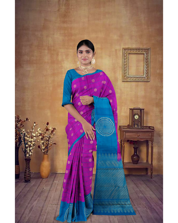 Handloom Soft Silk Saree Barney Purple with Yale Blue pallu