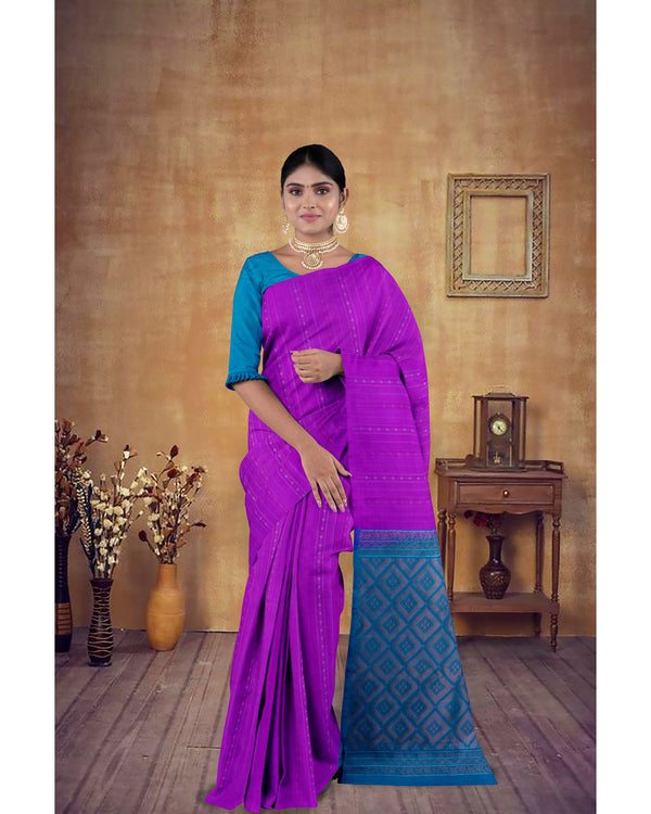 Handloom Soft Silk Saree Barney Purple with Peacock Blue pallu